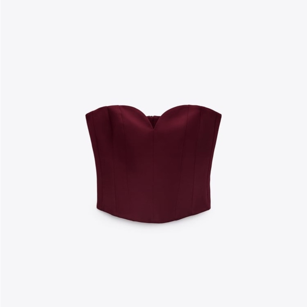 Zara Set - Wine Buttoned Tailored Blazer & Sweetheart Neckline Bustier - Picture 16 of 16